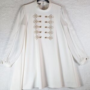 286-BABYLONG Elegant White Long Sleeve Dress with Embellishments